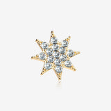 14 Karat Gold Sparkle Starburst Dermal Anchor Top Part-Clear Gem