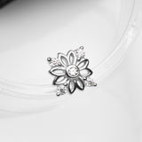 Detail View 1 of 14 Karat White Gold Sparkle Divine Flower Blossom Dermal Anchor Top Part-Clear Gem