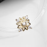 Detail View 1 of 14 Karat Gold Sparkle Divine Flower Blossom Dermal Anchor Top Part-Clear Gem