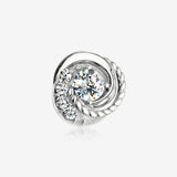 14 Karat White Gold Sparkle Tiered Swirl Dermal Anchor Top Part-Clear Gem