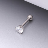 Detail View 1 of 14 Karat White Gold Prong Set Gem Sparkle Cartilage Tragus Barbell-Clear Gem
