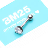Detail View 4 of 14 Karat White Gold Prong Set Gem Sparkle Cartilage Tragus Barbell-Clear Gem