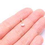Detail View 2 of 14 Karat Gold Prong Set Fire Opal Sparkle Cartilage Tragus Barbell-White Opal