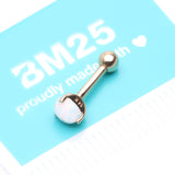 Detail View 4 of 14 Karat Gold Prong Set Fire Opal Sparkle Cartilage Tragus Barbell-White Opal