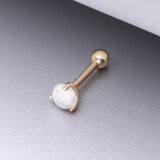 Detail View 1 of 14 Karat Gold Prong Set Fire Opal Sparkle Cartilage Tragus Barbell-White Opal