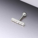 Detail View 1 of 14 Karat White Gold Gems Lined Bar Cartilage Tragus Barbell-Clear Gem