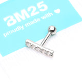 Detail View 4 of 14 Karat White Gold Gems Lined Bar Cartilage Tragus Barbell-Clear Gem