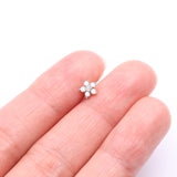 Detail View 3 of 14 Karat White Gold Fire Opal Sparkle Gems Flower Cartilage Tragus Barbell-White Opal