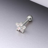 Detail View 1 of 14 Karat White Gold Fire Opal Sparkle Gems Flower Cartilage Tragus Barbell-White Opal