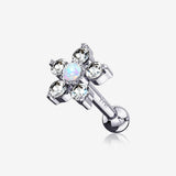 14 Karat White Gold Fire Opal Sparkle Gems Flower Cartilage Tragus Barbell-White Opal