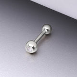 Detail View 1 of 14 Karat White Gold Gem Ball Top Cartilage Barbell-Clear Gem
