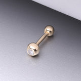 Detail View 1 of 14 Karat Gold Gem Ball Top Cartilage Barbell-Clear Gem