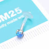 Detail View 2 of 14 Karat White Gold Fire Opal Prong Set Top Bio-Flex Labret-Blue Opal
