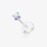 14 Karat White Gold Fire Opal Prong Set Top Bio-Flex Labret