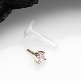 Detail View 2 of 14 Karat Gold Push-In Prong Set Round Gem Top Bio-Flex Labret-Clear Gem