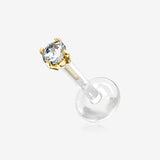 14 Karat Gold Push-In Prong Set Round Gem Top Bio-Flex Labret