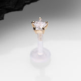 Detail View 1 of 14 Karat Gold Push-In Prong Set Star Gem Top Bio-Flex Labret-Clear Gem