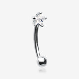 14 Karat White Gold Prong Set Star Gem Sparkle Curved Barbell