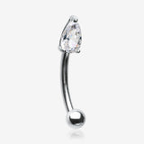 14 Karat White Gold Prong Set Teardrop Gem Sparkle Curved Barbell
