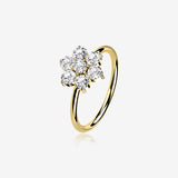 14 Karat Gold Brilliant Sparkle Spring Flower Bendable Hoop Ring-Clear Gem