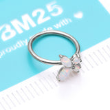 Detail View 4 of 14 Karat White Gold Brilliant Fire Opal Dainty Butterfly Bendable Hoop Ring-White Opal