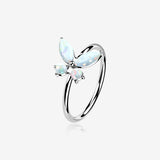 14 Karat White Gold Brilliant Fire Opal Dainty Butterfly Bendable Hoop Ring