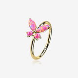 14 Karat Gold Brilliant Fire Opal Dainty Butterfly Bendable Hoop Ring