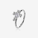 14 Karat White Gold Brilliant Sparkle Cross Bendable Hoop Ring-Clear Gem