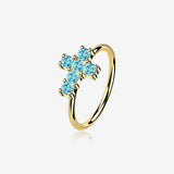 14 Karat Gold Brilliant Sparkle Cross Bendable Hoop Ring