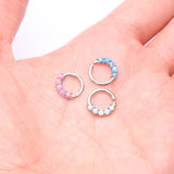 Detail View 3 of 14 Karat White Gold Fire Opal Prong Set Lined Bendable Hoop Ring-Pink