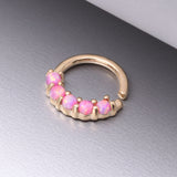 Detail View 1 of 14 Karat Gold Fire Opal Prong Set Lined Bendable Hoop Ring-Pink