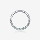 14 Karat White Gold Brilliant Sparkle Gems Front Lined Clicker Hoop Ring-Clear Gem
