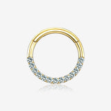 14 Karat Gold Brilliant Sparkle Gems Front Lined Clicker Hoop Ring