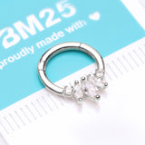 Detail View 2 of 14 Karat White Gold Marquise Floral Sparkle Clicker Hoop Ring-Clear Gem