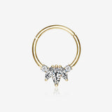 14 Karat Gold Marquise Floral Sparkle Clicker Hoop Ring