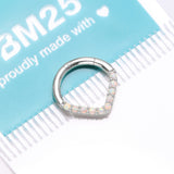 Detail View 3 of 14 Karat White Gold Fire Opal Sparkle Chevron Clicker Hoop Ring-White Opal