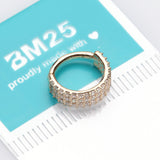 Detail View 2 of 14 Karat Gold Brilliant Sparkle Triple Lined Gems Seamless Clicker Hoop Ring-Clear Gem