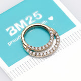 Detail View 2 of 14 Karat Gold Brilliant Sparkle Double Loop Lined Gems Seamless Clicker Hoop Ring-Clear Gem