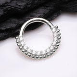 Detail View 1 of 14 Karat White Gold Royal Bali Beads Arc Sparkle Seamless Clicker Hoop Ring-Clear Gem