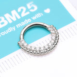 Detail View 2 of 14 Karat White Gold Royal Bali Beads Arc Sparkle Seamless Clicker Hoop Ring-Clear Gem