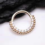 Detail View 1 of 14 Karat Gold Royal Bali Beads Arc Sparkle Seamless Clicker Hoop Ring-Clear Gem