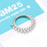 Detail View 2 of 14 Karat White Gold Double Lined Brilliant Sparkle Seamless Clicker Hoop Ring-Clear Gem