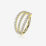 14 Karat Gold Triple Hoop Sparkle Rows Seamless Clicker Hoop Ring
