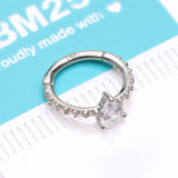 Detail View 2 of 14 Karat White Gold Teardrop Solitaire Sparkle Multi-Gem Seamless Clicker Hoop Ring-Clear Gem