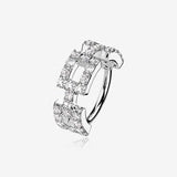 14 Karat White Gold Square Chain Link Sparkle Design Seamless Clicker Hoop Ring