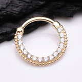 Detail View 1 of 14 Karat Gold Studded Sparkle Gems Paved Clicker Hoop Ring