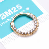 Detail View 2 of 14 Karat Gold Studded Sparkle Gems Paved Clicker Hoop Ring