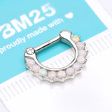 Detail View 2 of 14 Karat White Gold Fire Opal Sparkle Loop Clicker Ring-White Opal