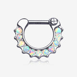 14 Karat White Gold Fire Opal Sparkle Loop Clicker Ring