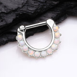 Detail View 1 of 14 Karat White Gold Fire Opal Sparkle Loop Clicker Ring-White Opal